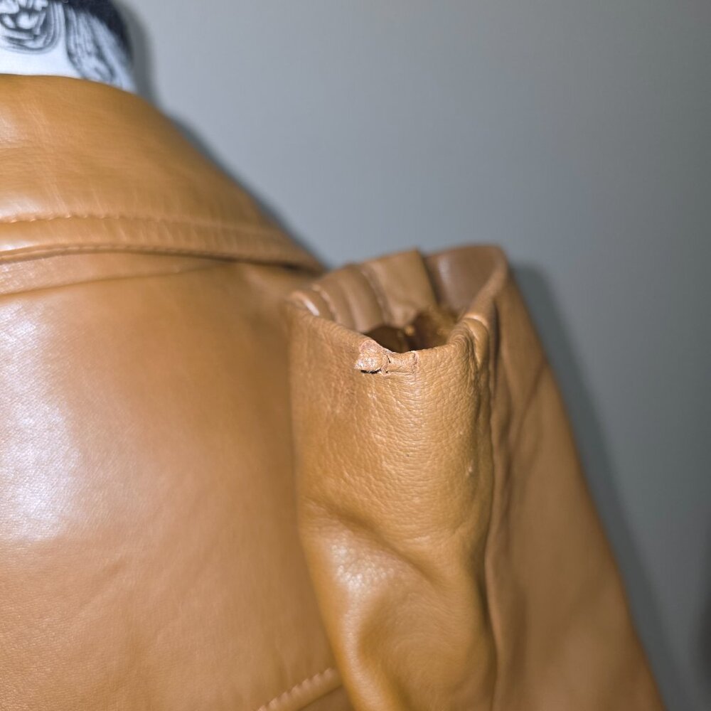 Spanish Genuine Sheep Leather Double Zip Moto Biker Jacket Brown - Picture 6 of 6